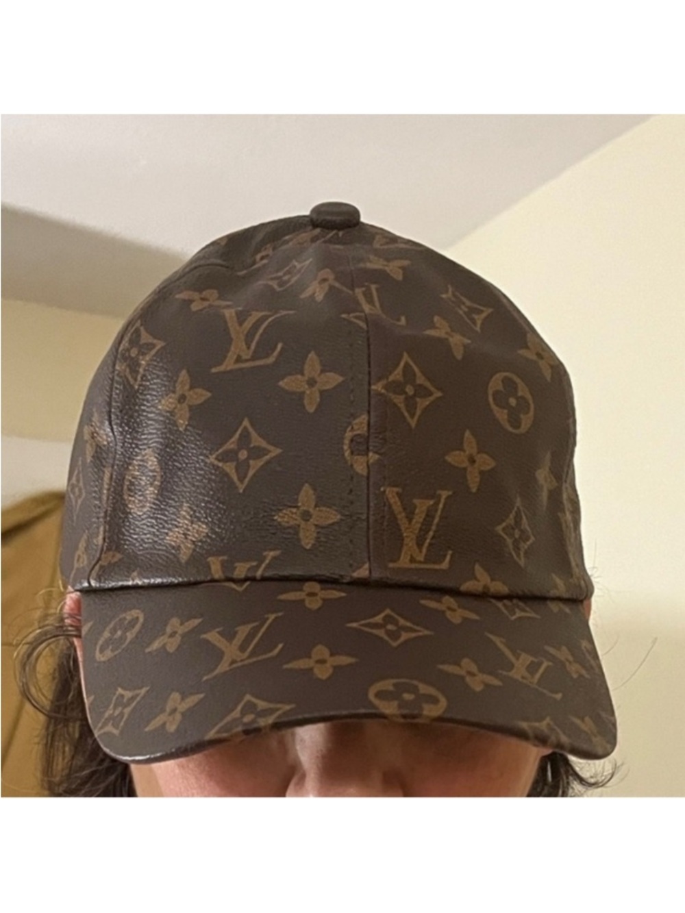 Cute fashion Monogram Brown Leather Baseball Cap